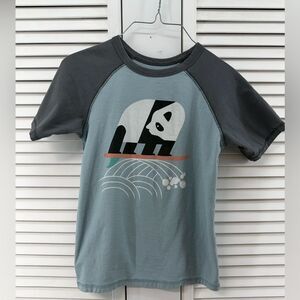 Tea collection size 12 Panda Graphic Kids gray and blue raglan  T-Shirt